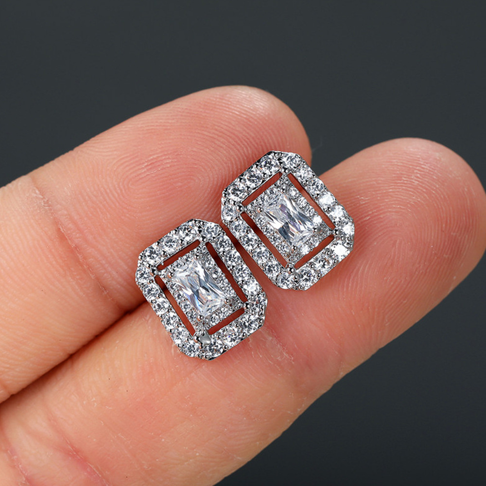 Cao Shi's New Light Luxury Style Hollow Square Diamond Zircon Earrings for Women's Minimalist Geometric Earrings Trend_voghion.com
