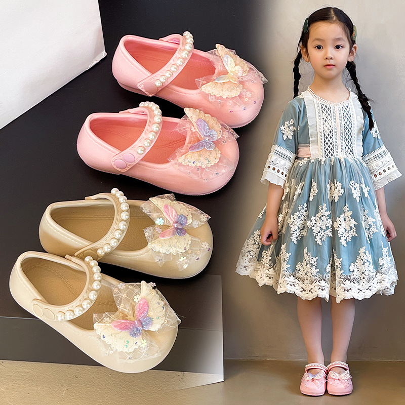 Sandalias de Princesa con Puntera Cerrada para Niñas de EVA Con Lazo y Cierre de Velcro para Playa y Uso Diario image 1
