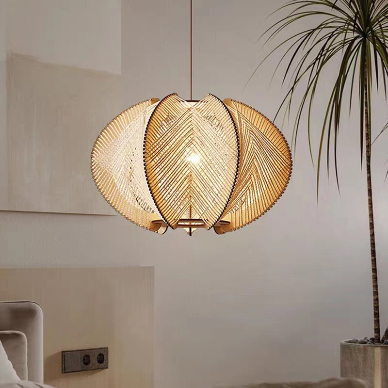 Japanese-style chandelier with wabi-sabi style retro new Chinese style living room restaurant hotel inn tea room hot pot restaurant rattan chandelier lighting