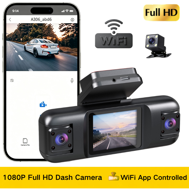 Four-lens dashcam 1080P high-definition night vision with simultaneous display of front, rear, left, and right panoramic views