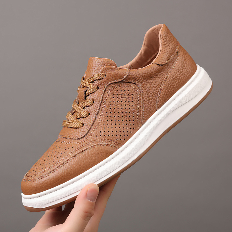 First Layer Cowhide 2025 Summer New Men's Shoes Sandals Genuine Leather Cut Out Breathable Men's Perforated Shoes Men's Shoes Trendy Leather Shoes