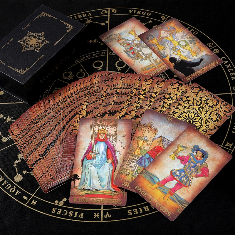 Оптовая карточка с золотым рельефом Глаелинг Таро Карта цвета 78 TAROTPVC Пластиковая водонепроницаемая доска boarding card