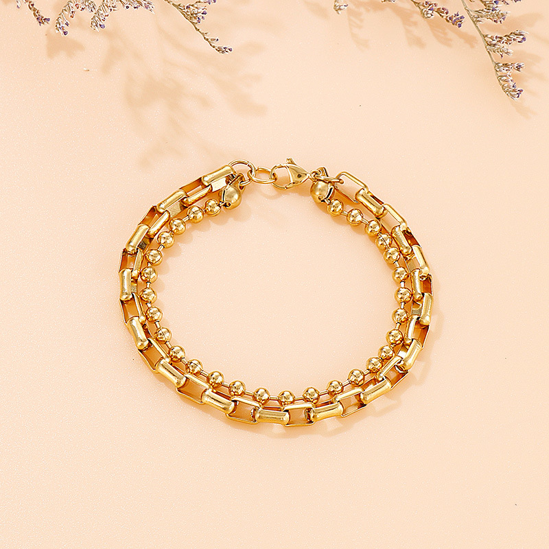 18K Real Gold Plated Plating Material PVD Coated 18K Gold Plated Geometric Titanium Steel Simple Style Waterproof Non Tarnish 304 Stainless Steel Bracelets