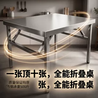 不锈钢折叠桌特厚直角桌面家用商用不锈钢折叠摆摊摆席收纳
