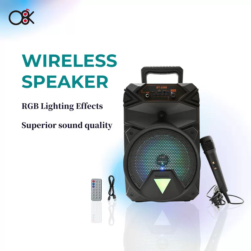 外贸出口8寸大音箱大功率灯圈户外便携式BT-2098无线蓝牙音箱