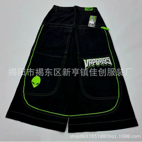 Чужой узор джинсы Европейский и американский тренд 2024 новая внешняя торговля американская стирка повседневные широкие ножки длинные брюки