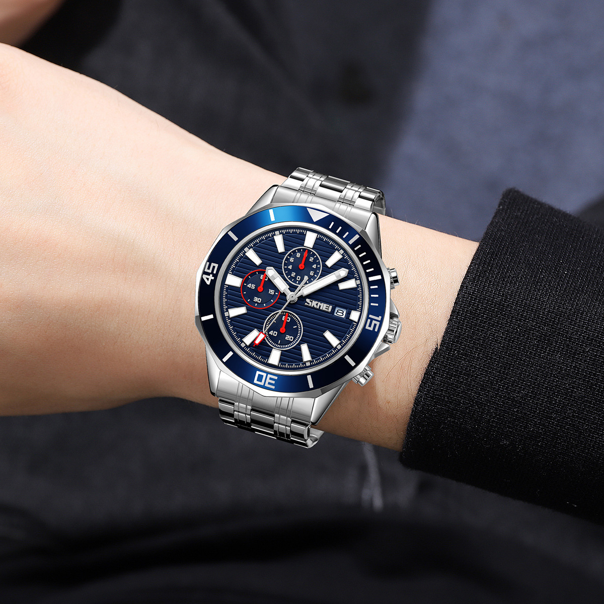 Momento de los hombres transfronterizos tres ojos seis agujas reloj multifuncional impermeable nocturna cronógrafo de cuarzo mayorista en stock