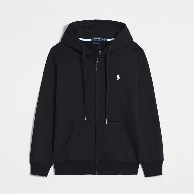 Demi-season fleece hoodie, men's zip cardigan with embroidered pony, casual fit, sizes S–XXXL