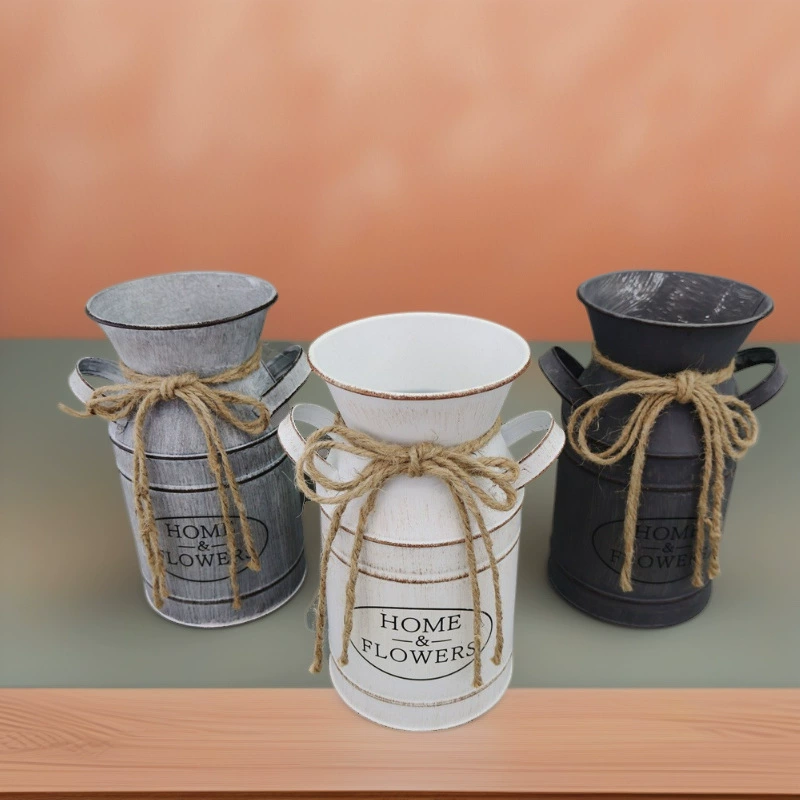 Готовые к отгрузке оцинкованные железные герметичные емкости для молока, жестяные ведра, садовые вазы для цветов, декоративные украшения для дома и гостиной.