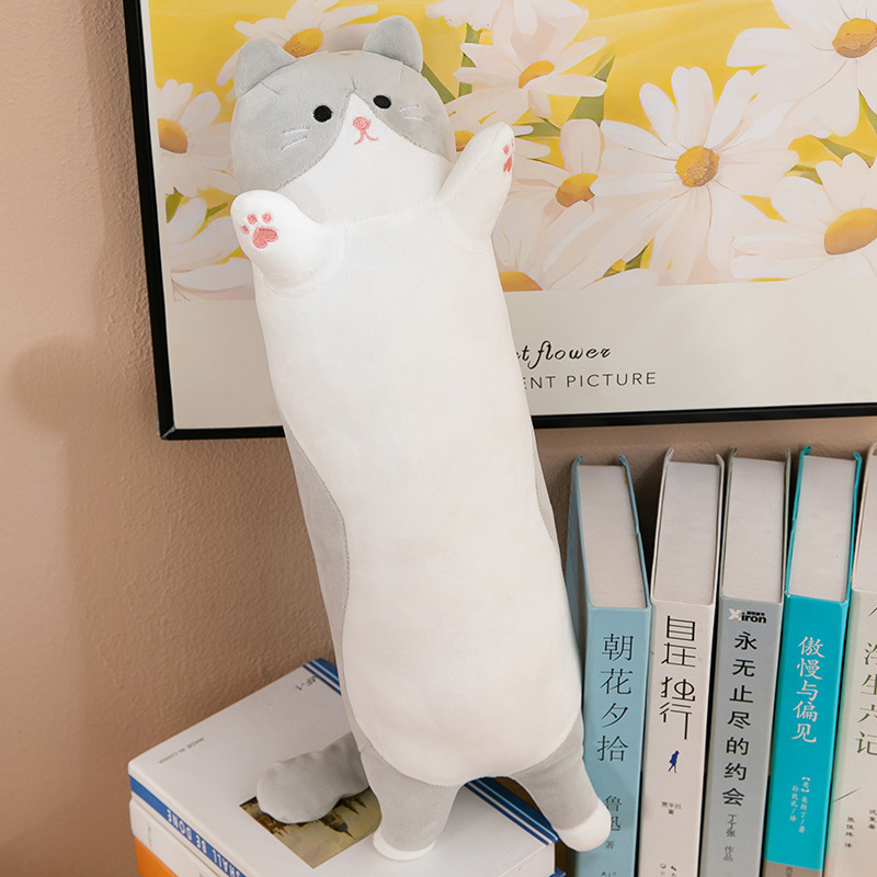 国境を越えた長い猫のぬいぐるみ枕、子供向けのかわいい寝かしつけ人形、女の子への誕生日プレゼント|undefined