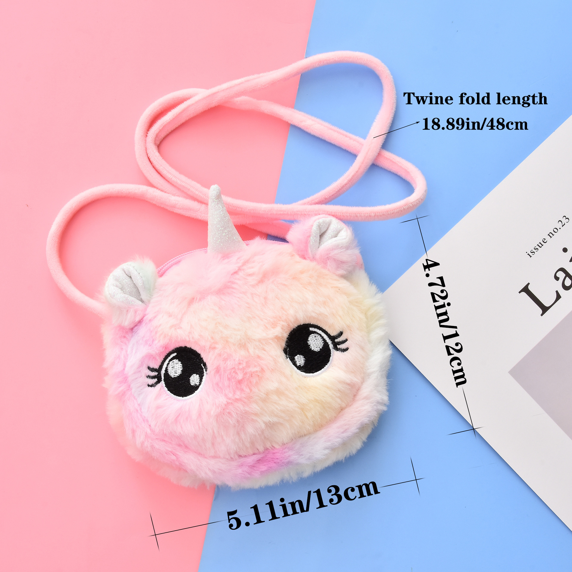 Estilo coreano de dibujos animados lindo unicornio felpa pequeña bolsa de hombro chica estudiante hombro mensajero bolsa de almacenamiento de bebé monedero