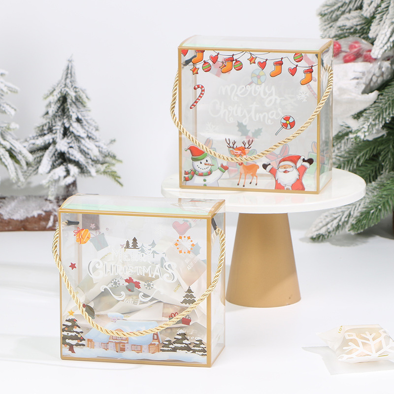 PET portátil transparente caja de embalaje de Navidad copo de nieve pastelería caja de caramelo seco caja de regalo de pastelería para hornear