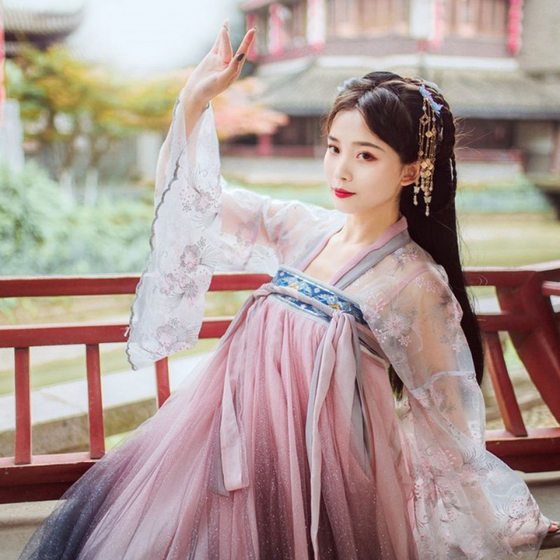 New Hanfu Women's Ancient Costume Flower God Fu Elegant Elegant Antique Fairy Qi Chest Skirt Student Autumn Daily Suit