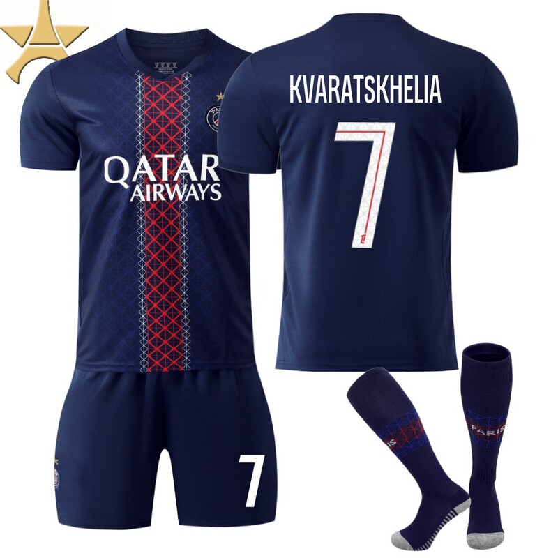 2526 Paris Home Football Jersey Set with Star Design, 10 Dembélé Football Kit for Children and Adults, Export Factory