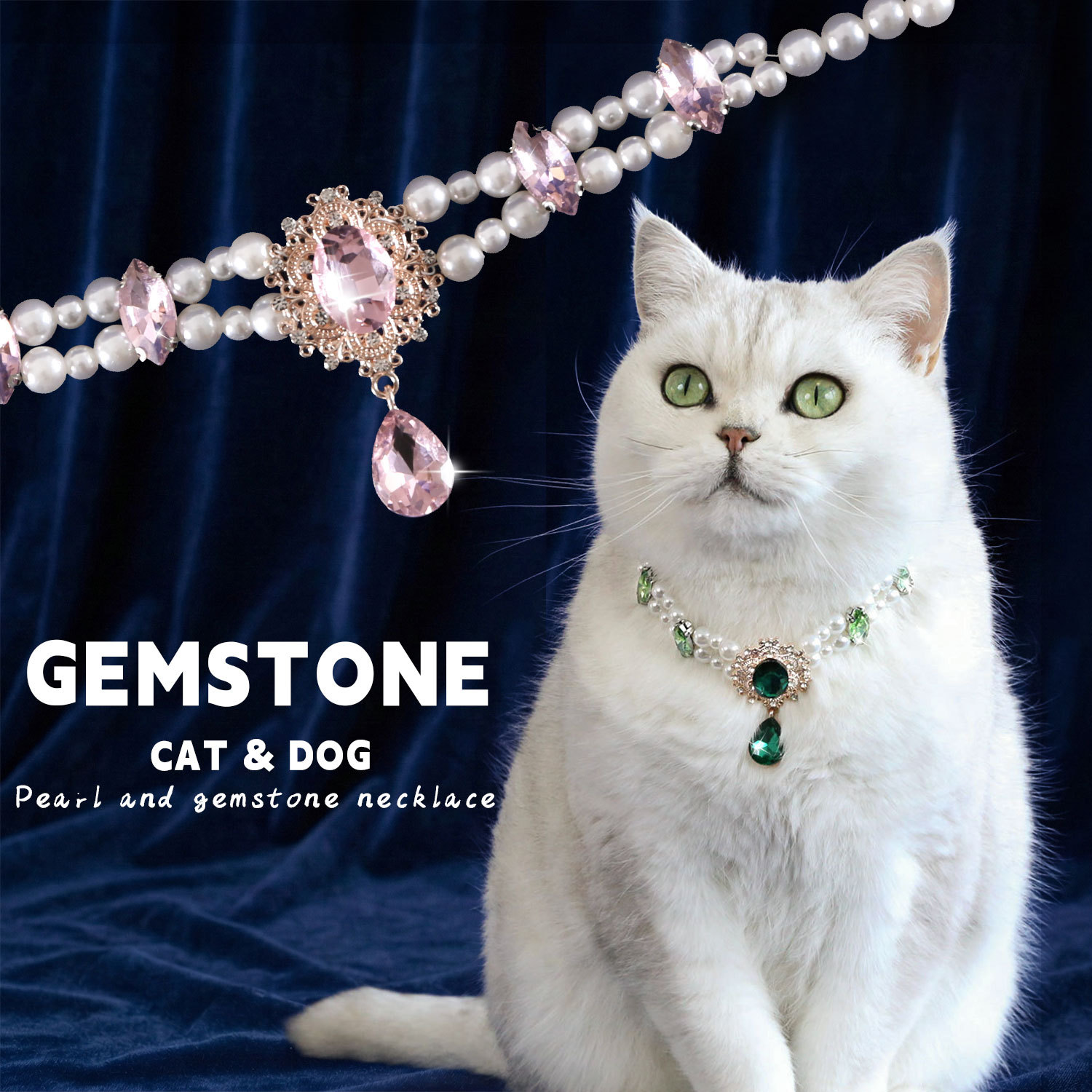 Collar de perlas para mascotas colgantes de cristal gemas perros perros joyas para mascotas vestidos accesorios de fotografía
