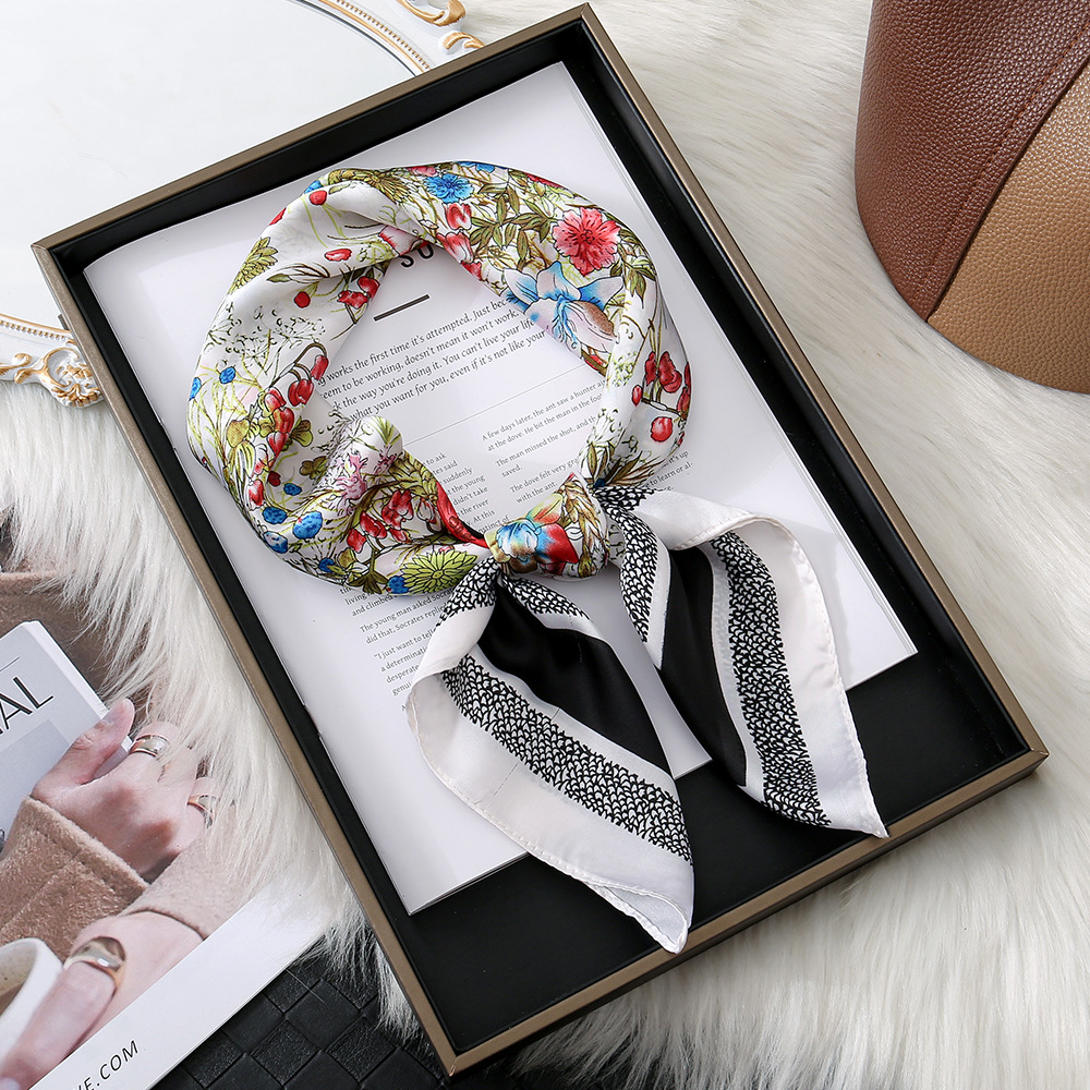 Hangzhou seda elegante estampado floral imitación seda bufanda de seda chal moda atmósfera satén bufanda cuadrada de sentido avanzado