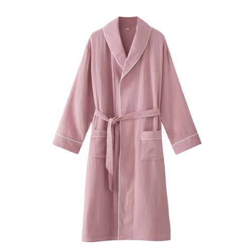 Hotel women's bathrobe pure cotton crepe thin large size belt nightgown cotton long absorbent bathrobe hot spring steaming suit