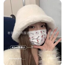 渔夫帽子仿水貂毛防寒保暖帽加厚大帽檐女款显脸小毛毛帽冬季保暖