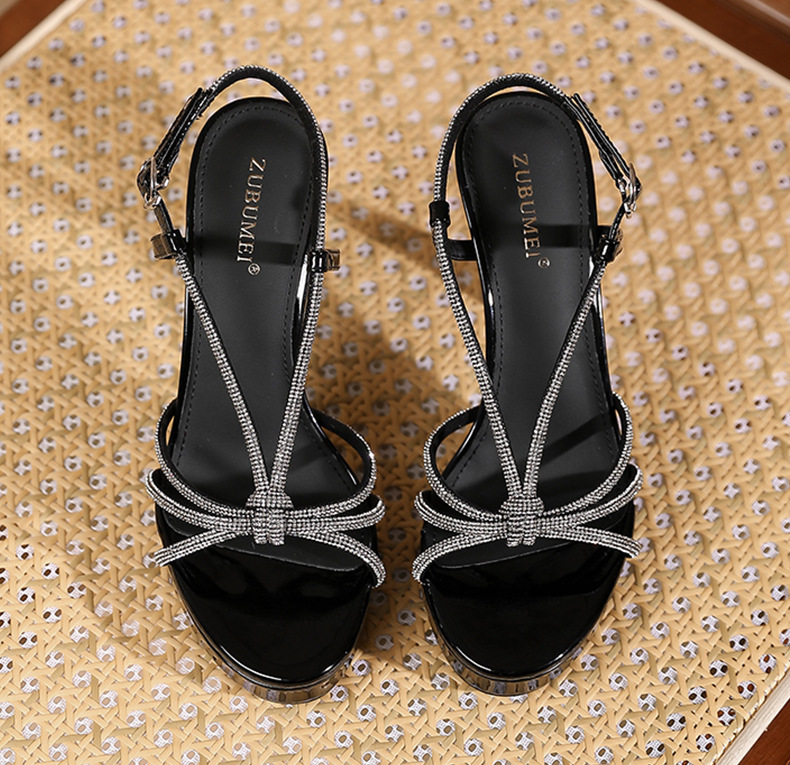 Sandal cao gót nữ quai ngang phong cách Pháp, gót nhọn 11 cm, đế platform — Màu nude - 11cm chi tiết 9