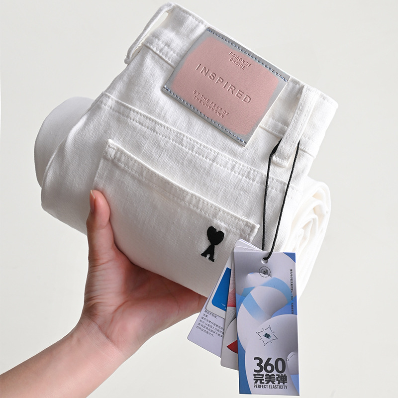 Daijiaer's Same Style Four-Way Stretch Jeans! 2026 Spring White Cigarette Pants for Petite Figures, Cropped Pants 860