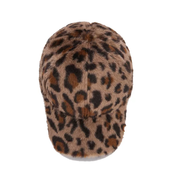 Leopard Print Plush Baseball Cap for Women, Winter Korean Style Large Head Circumference Plush Stylish Duckbill Cap, Autumn and Winter Hats Wholesale