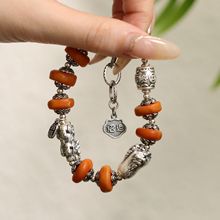 S925银蜜蜡貔貅白菜财源滚滚招财纳福招运尾坠手链