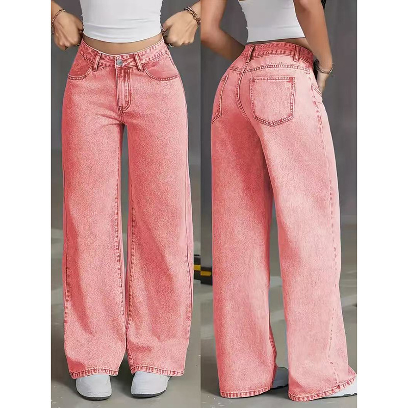 American Retro Washed Distressed Jeans Summer New Loose Casual Straight Fashion Trendy Wide-Leg Long Pants
