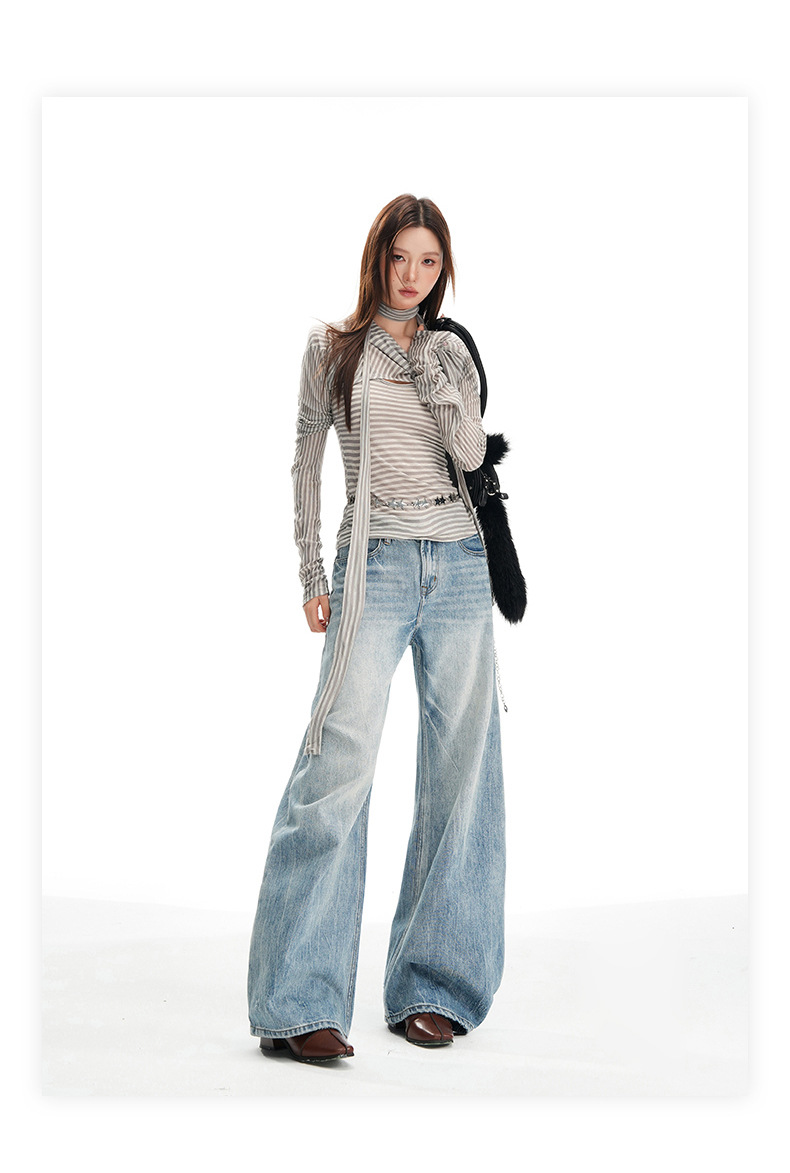 Damjeans med hög midja och raka ben i vintage blå denim_voghion.com