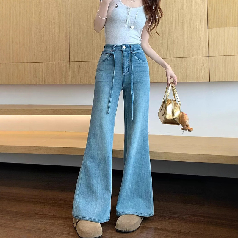 American Design Drawstring High-Waisted Non-Leg-Fitting Bootcut Pants for Women 2025 Spring & Fall New Versatile Slimming Look Jeans