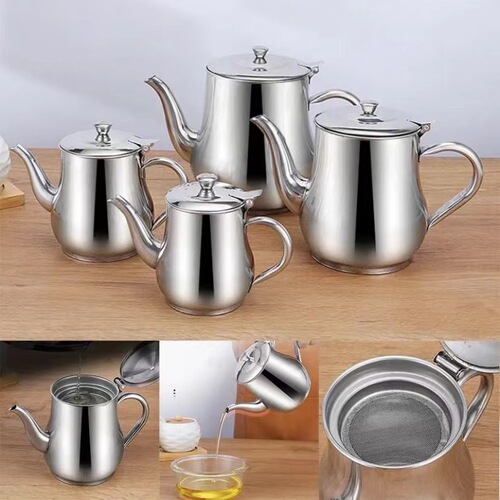 Stainless steel oil can, ounce jug, sediment-filtering oil separator, multi-purpose seasoning bottle with filter mesh, household oil bottle