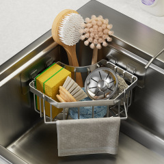 Corner Sink Sponge Pot Scrub Cloth Storage Basket Bathroom No-Nail Shelf Triangle No-Drill Drain Rack