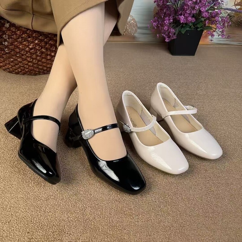 Square-Toe 2026 Spring and Autumn New Chanel-Style Single Shoes, Mary Jane Women's Shoes, Work Shoes with Chunky Heels, French-Style Elegance Square-Toe 2026 Spring and Autumn New Chanel-Style Single Shoes, Mary Jane Women's Shoes, Work Shoes with Chunky Heels, French-Style Elegance