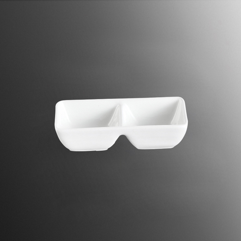 Plato de sabor blanco puro plato de salsa de cerámica plato de tres rejillas paleta de pigmentos plato de dos rejillas de estilo japonés plato de inmersión de rejilla comercial