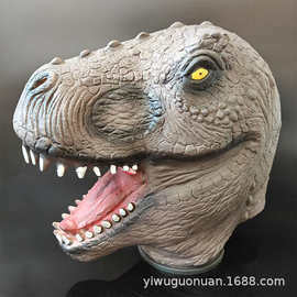 万圣节侏罗纪灰黑色恐龙头套化妆舞会动物乳胶面具Dinosaur Mask