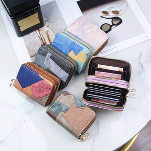 Foreign Trade Cross-Border New Double Zipper Accordion Card Holder Retro Color Matching Multi-Functional Short Wallet Multi-Card Slot Coin Purse