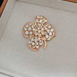 中古翠法丽四叶草胸针vintage叶子胸花固定复古别针配饰丝巾扣