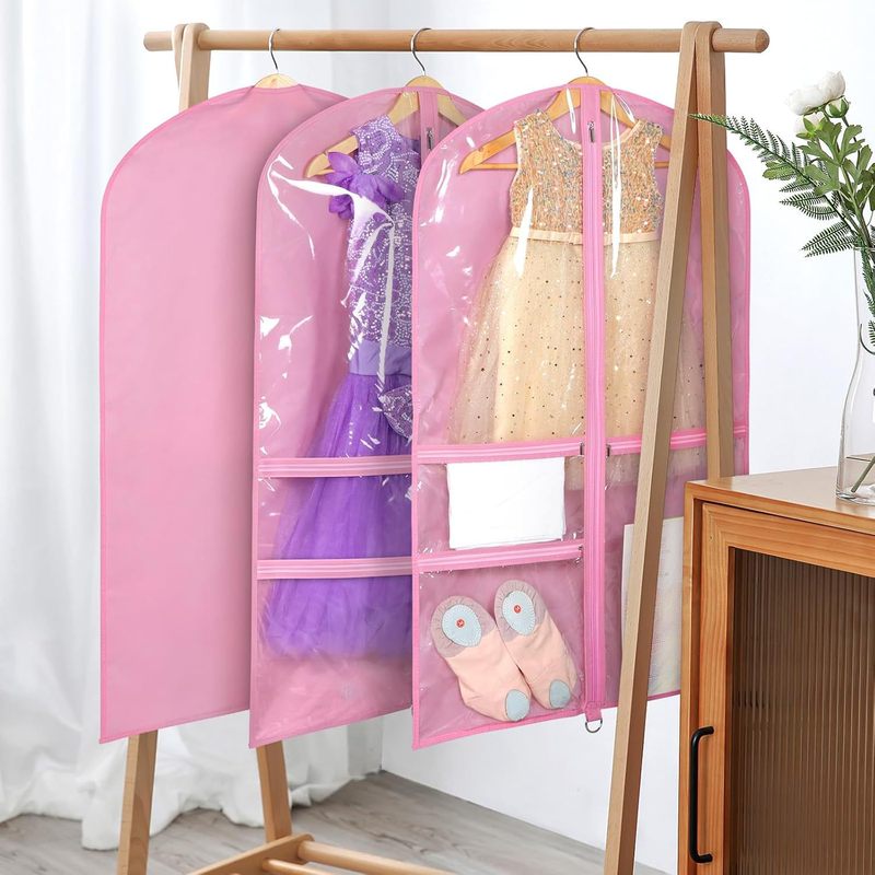 儿童款粉色服装袋带拉链舞蹈演出表演服装防尘罩加厚无纺布防尘袋|undefined