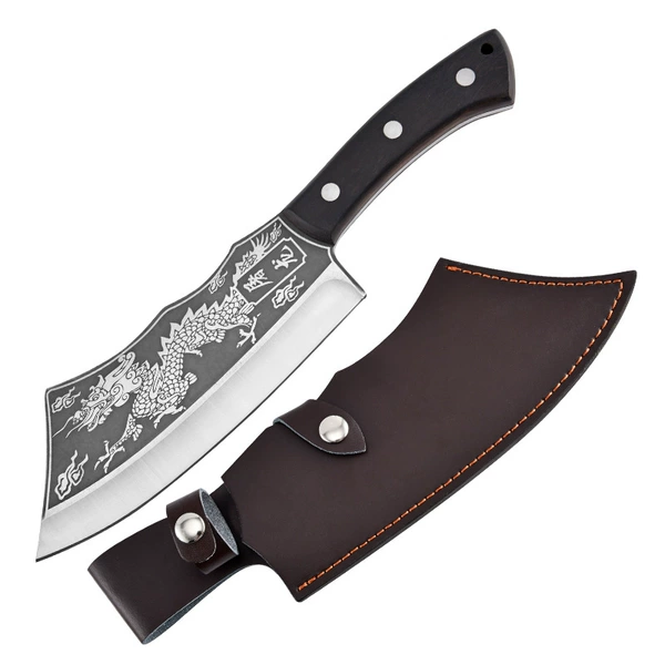 Bone cleaver with leather sheath