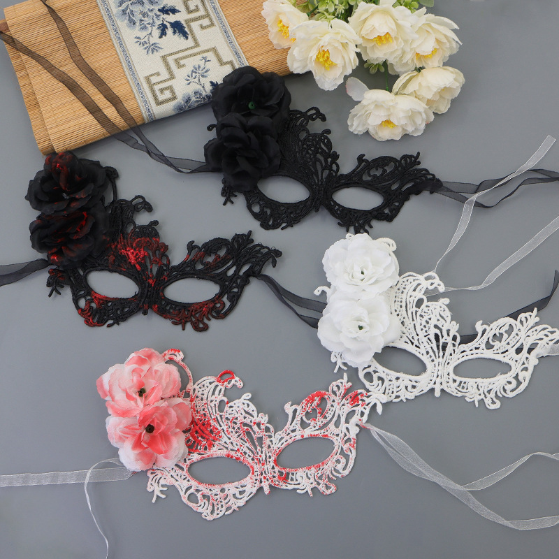 Halloween nueva máscara de encaje de rosa caliente misteriosa sexy mitad cara adorable gato orejas conjunto de banda de pelo