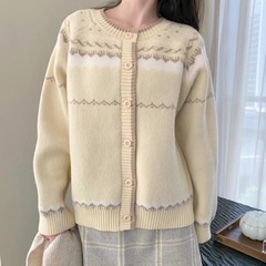 優しい風ファフーフェアアイルソフトワックスセーター女性の 2025 春と秋の新ニットカーディガン韓国トップジャケット