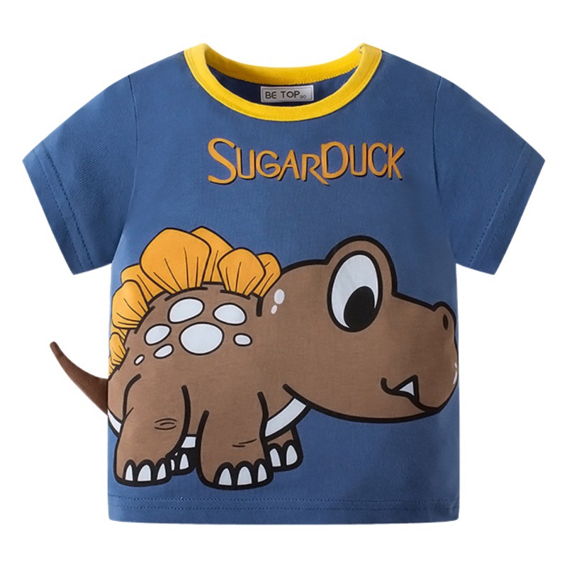 Camiseta de verano coreano de dibujos animados superior para niños entrega de manga corta para niños Ropa infantil transfronteriza betop dibujos animados tridimensional dinosaurio