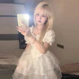 夏季新款法式仙温柔甜美公主裙收腰显瘦蓬蓬连衣裙短裙女潮