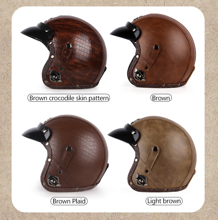 Four Seasons Retro Harley Helmet Leather Electric Vehicle 3/4 Half Helmet Big Turtle King Scooter Motorcycle Helmet