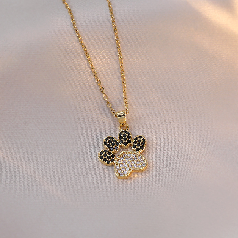 Titanium Steel Cute Paw Print Diamond Pendant Necklace display picture 2