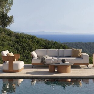 Outdoor Teak Sofa Combination Courtyard Villa Hotel Outdoor Open-Air Waterproof Sun Protection Solid Wood Leisure Sofa Furniture