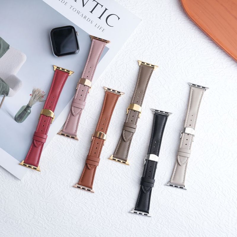 适用苹果手表AppleWatch9表带真皮舒适蝴蝶扣iwatch876543seS10|undefined