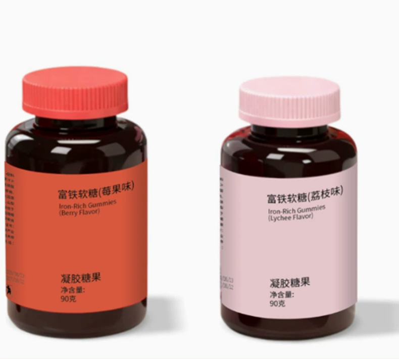 Iron-Enriched Gummy Candy Berry and Lychee Flavor Bottle Pack 180g Individually Wrapped Gel Candy Snack overview