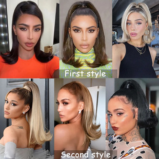 Velcro Strap Horsetail European and American Mid-length Hair Tail Slight Warped False Horsetail Braid Chemical Fiber High Horsetail Wig