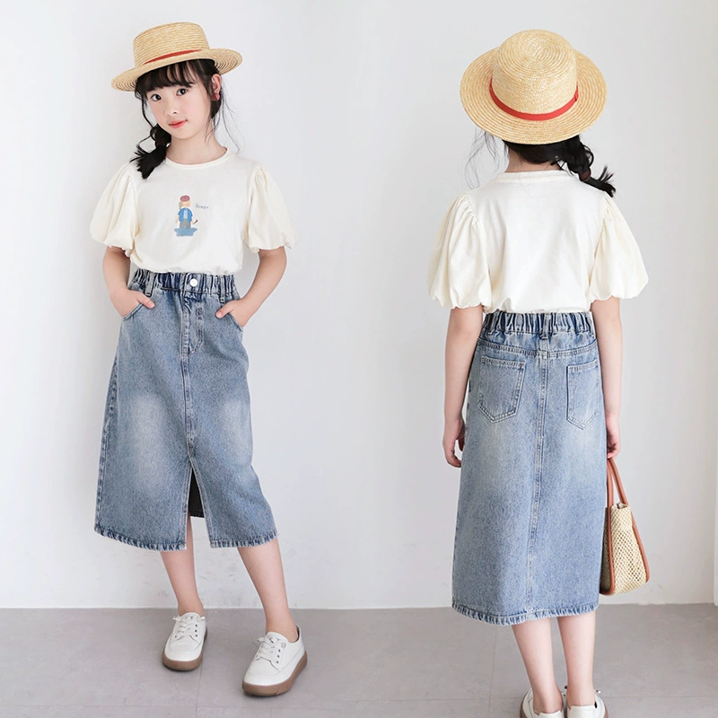 Summer children's soft denim denim skirt, nostalgia, for teenagers