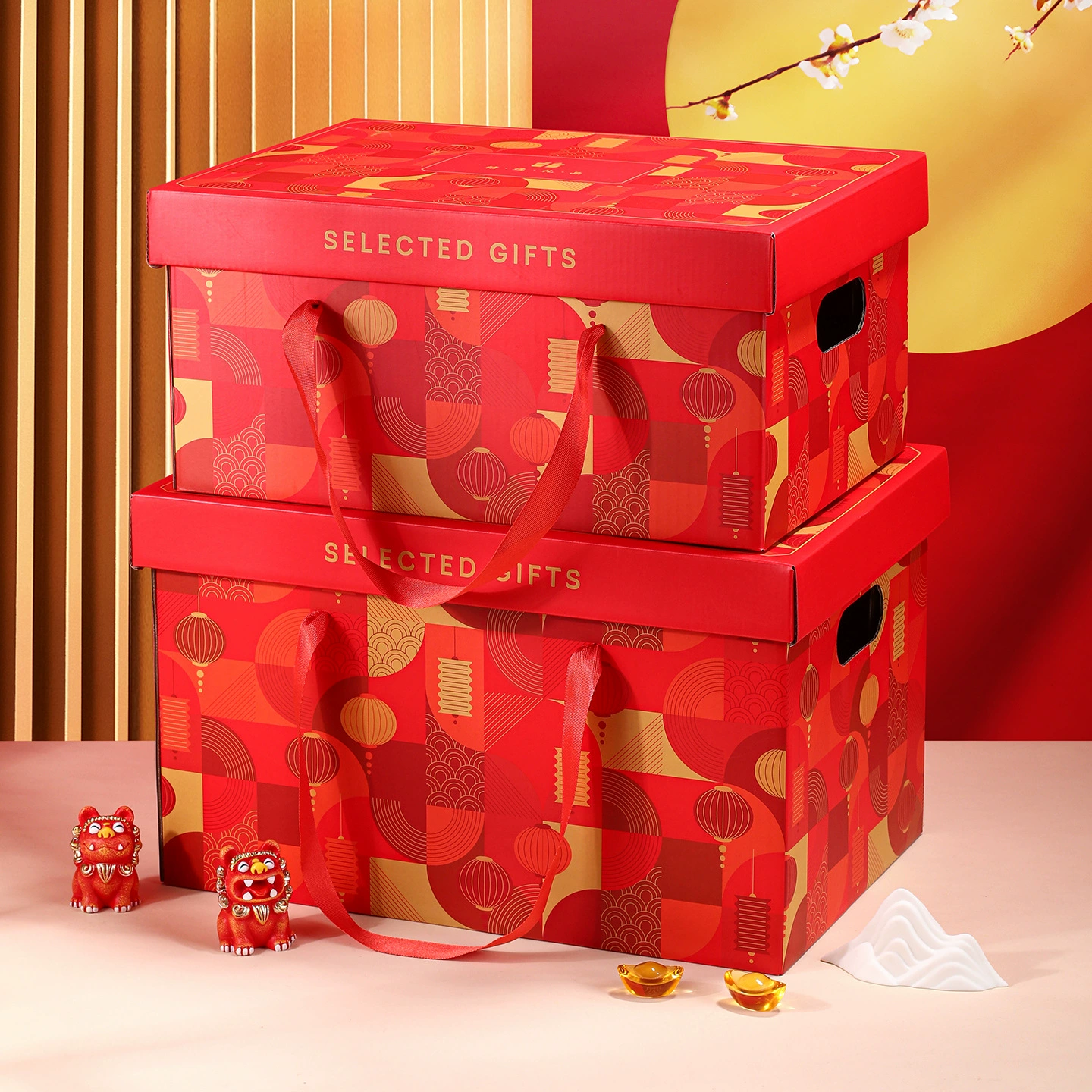 Новогодняя подарочная упаковка в наличии для Праздника Весны, с крышкой и основанием, для готовых блюд, сухофруктов, местных деликатесов, большая подарочная упаковка, сувенирный подарок, коробка-тоут